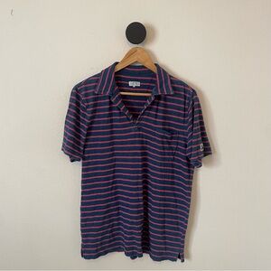 Quaker Marine Blue Red Striped Cotton Polo Shirt Men’s Small